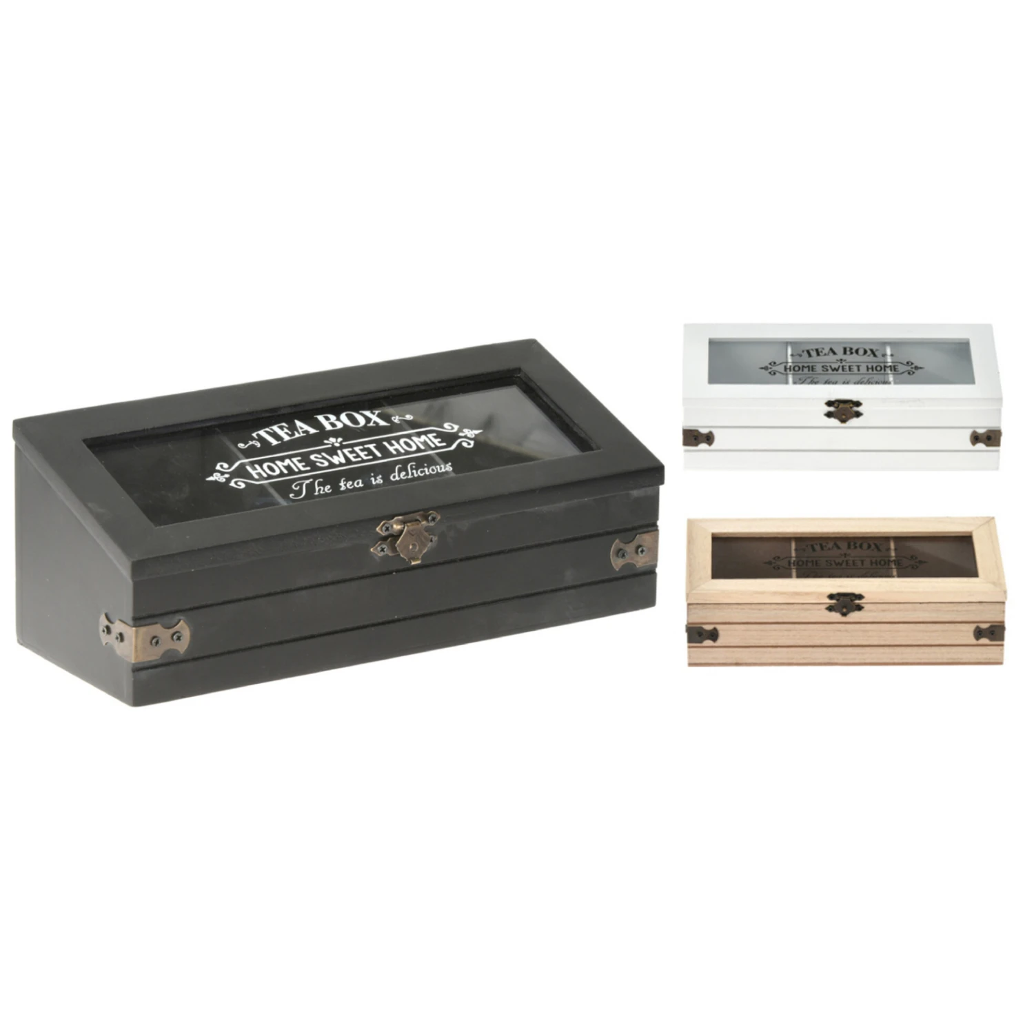 Excellent Houseware Theedoos Hout Met 3 Vakken 2 Excellent Houseware Theedoos Hout Met 3 Vakken - Afbeelding 2